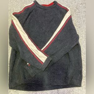 XL Gray sweater with red and white stripes on sleeve